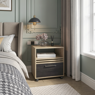 Sunvega 20 Inch High Natural Oak Nightstand with One Drawer and Four Casters