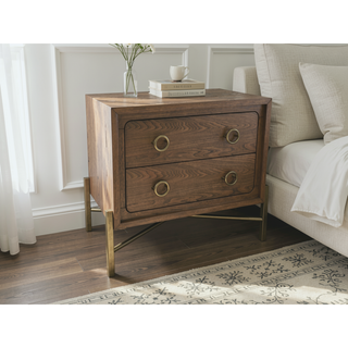 Sunvega 2 Drawer Nightstand with USB Charging Ports in a Softer Modern Latte Finish