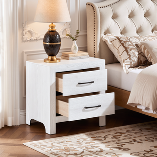 Sunvega 24 Inch Nightstand with 2 Drawers and Black Nickel Handles in White Finish