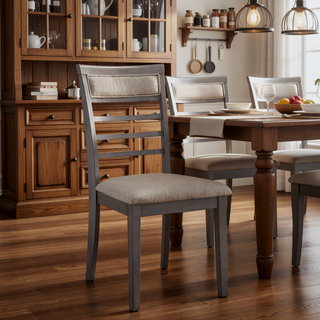 Sunvega Gray Finish 5pc Dining Set with 4 Fabric Upholstered Chairs