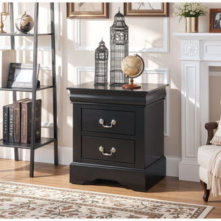 Sunvega Sleek Black Nightstand with Two Spacious Drawers and Nickel Handles