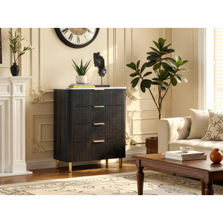 Sunvega Contemporary Dark Walnut Finish Chest with Artificial Marble Top and Metal Side Glides