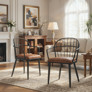 Sunvega Brown Upholstered Dining Chair with Metal Legs and PU Leather Seat