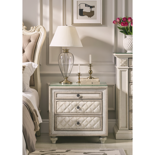 Sunvega Lucienne Beige Velvet Nightstand with Tufted Drawers and Wood Construction