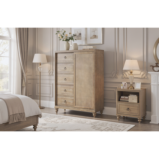 Sunvega Sand Finish 5 Drawer Door Chest with Cedar Lined Storage