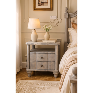 Sunvega Solid Mango Wood Bedside Table with 2 Drawers and Shelf