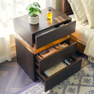 Sunvega LED Nightstand with Acrylic Board and RGB Lights 3 Drawer Bedside Table