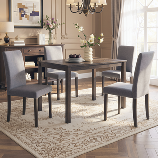 Sunvega Solid Gray-Brown Wood Rectangular Dining Table with Spacious Tabletop