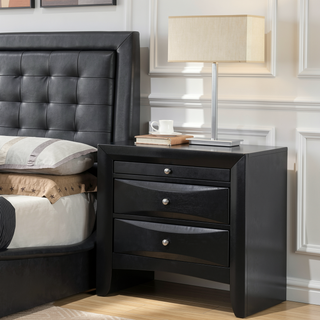 Sunvega Black 2-Drawer Nightstand with Tray for Bedroom Storage