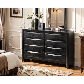 Sunvega Black Finish Contemporary 8 Drawer Dresser with Solid Wood Veneer