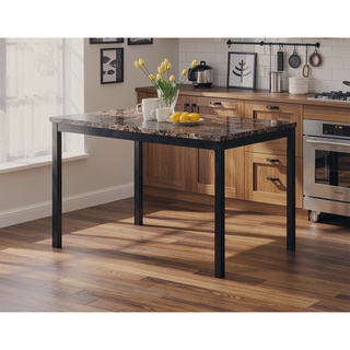 Sunvega Casual Black Metal Dining Table with Laminated Faux Marble Top