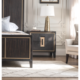 Sunvega Contemporary Espresso Nightstand with Gold Accent Trim and Felt-Lined Drawers