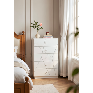 Sunvega Mist Chest White High-Gloss Lacquer Finish with Five Smooth-Glide Drawers