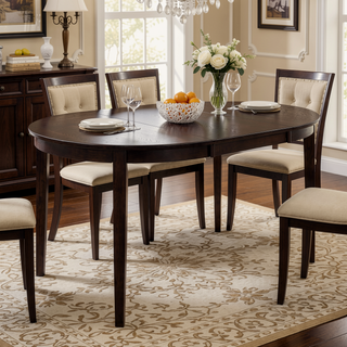 Sunvega Cappuccino Oval Dining Table with Leaf Extension and Sleek Long Legs