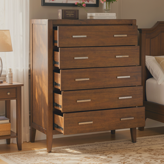 Sunvega Transitional Light Brown Nightstand with Dovetail Drawer and Open Shelf