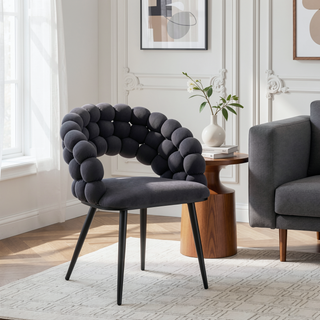 Sunvega Set of 2 Gray Velvet Dining Chairs with Black Metal Legs and Tufted Backrest