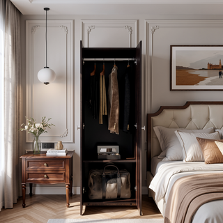 Sunvega Walnut Black Wengue Armoire with 2 Doors and 2 Shelves