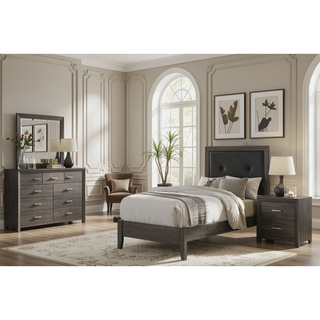 Sunvega Dark Gray Finish Nightstand with Chrome Tone Handles for Bedroom