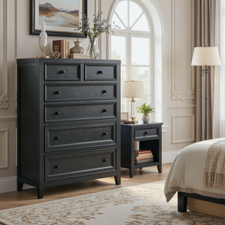 Sunvega Ebony 6-Drawer Chest with Classic Design and Sleek Metal Knobs