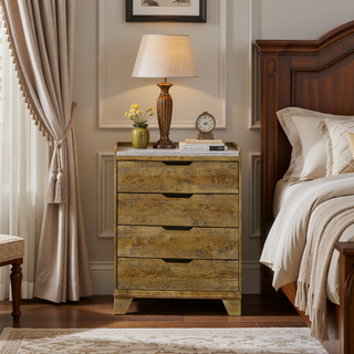 Sunvega Transitional Light Aspen Brown Nightstand with LED Light and USB Ports
