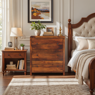 Sunvega Solid Mango Wood Chest with 3 Drawers and Sleek Chestnut Finish