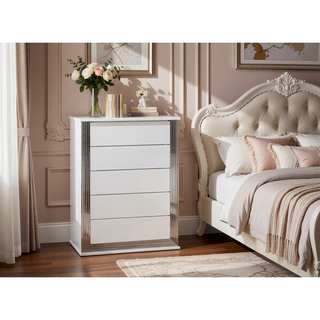 Sunvega Modern White LED Nightstand With Sleek High Gloss Finish