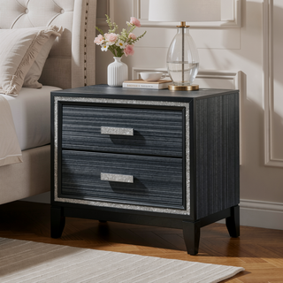 Sunvega Contemporary Modern Weathered Black Nightstand with Two Storage Drawers