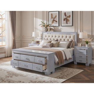 Sunvega Modern LED Nightstand with Beveled Mirror Accents and Chrome Finish Hardware