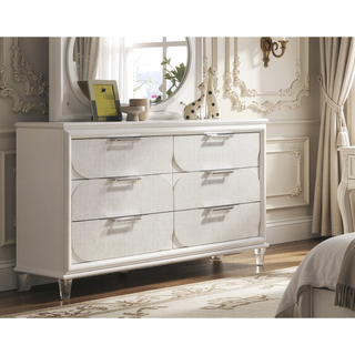 Sunvega Contemporary Glam Pearl White Nightstand with Embossed Panels and Acrylic Handles