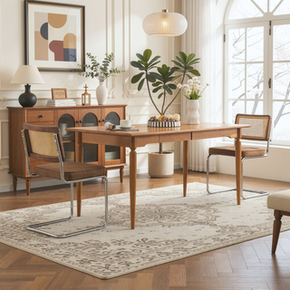 Sunvega Mid Century Modern Dining Chairs Set of 2 with Velvet Upholstery and Natural Rattan Back