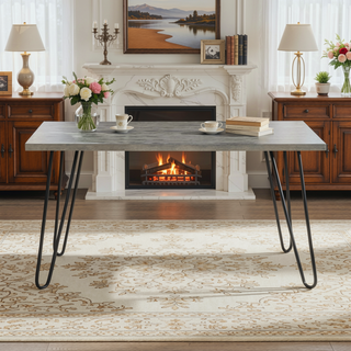 Sunvega Modern Light Gray Wooden Top Black Metal Legs Dining Table for 6