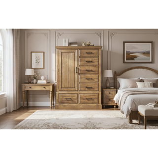 Sunvega Elm Veneer Gentleman's Chest with Drawers and Cabinet in Caramel Finish