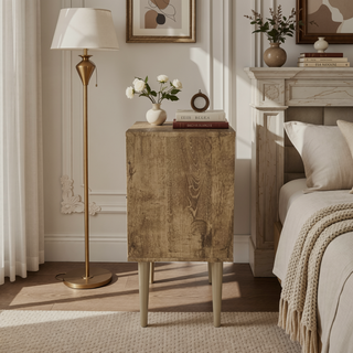 Sunvega Modern White and Brown Nightstand with 2 Drawers for Bedroom