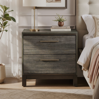 Sunvega Antique Gray and Dark Brown Nightstand with Two Dovetail Drawers