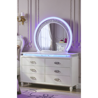 Sunvega Milky White 6 Drawer LED Dresser with Jewelry Tray for Bedroom