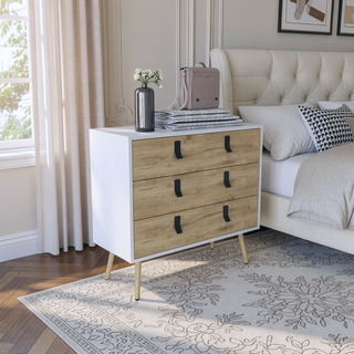 Sunvega Modern Dresser with Three Spacious Drawers and Sleek Metal Handles