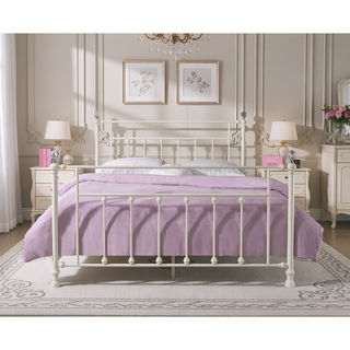 Sunvega Comet White Finish Queen Bed with Elegant Spindle Design and Crystal Accents