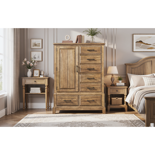 Sunvega Elm Veneer Gentleman's Chest with Drawers and Cabinet in Caramel Finish