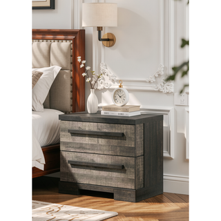 Sunvega Contemporary Two Drawer Nightstand with Brown Gray Rustic Finish
