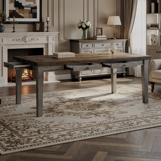 Sunvega Traditional Style Cherry and Gray Finish Wooden Dining Table with 6 Drawers