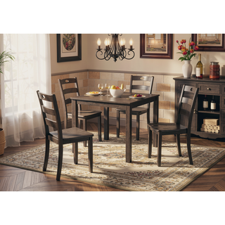 Sunvega Transitional Walnut Finish Dining Table Set with Four Slat Back Chairs