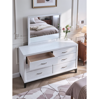 Sunvega White Laminate Nightstand with Wood Grain Detailing and Two Spacious Drawers