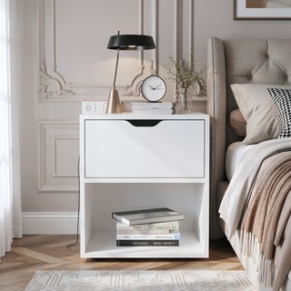 Sunvega White Altheimer Bedside Table with Drawer and Open Shelf
