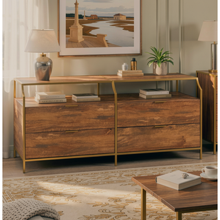 Sunvega European-Inspired Dresser with Four Drawers and Glass Top for Living Areas