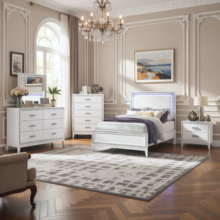 Sunvega White Finish Transitional Glam Nightstand with Spacious 2-Drawer Storage