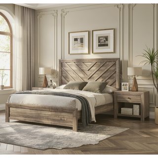 Sunvega Contemporary Light Brown Wood Nightstand with Two Storage Drawers