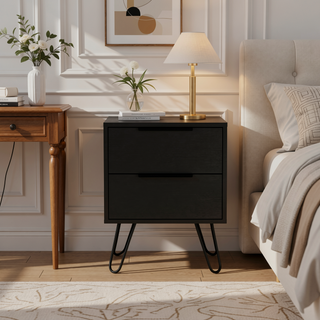Sunvega Sleek Modern Nightstand with Hairpin Legs and Two Drawers for Storage