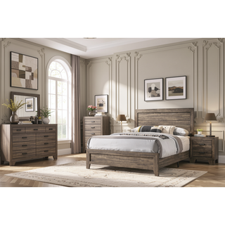 Sunvega Brown Cherry Finish Contemporary Fabric Panel Bed in One Box
