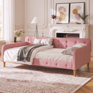 Sunvega Modern Upholstered Daybed with Solid Wood Frame and Linen Fabric