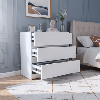 Sunvega White Contemporary Three Drawer Dresser with Pull Out Mechanism
